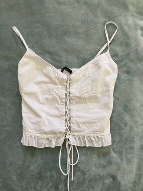 Zara White Front Lace-Up Ruffle Cami